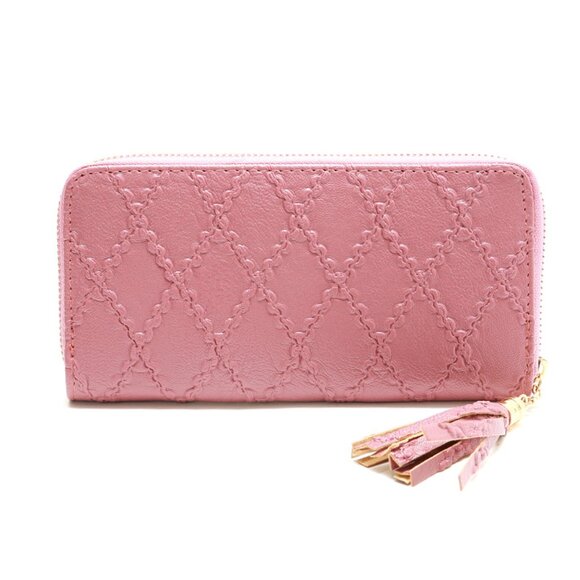 $10 ADD ON ITEM -Pink Embossed Zip-Around Wallet with Wrist Strap Leather Clutch - Picture 8 of 8